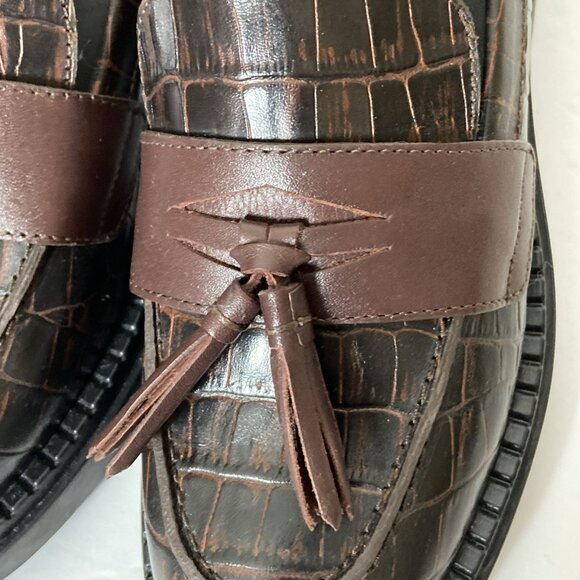 Seychelles Final Call Embossed Croc Leather Loafer w/ Tassel Womens Sz 8.5 Brown - Picture 10 of 14